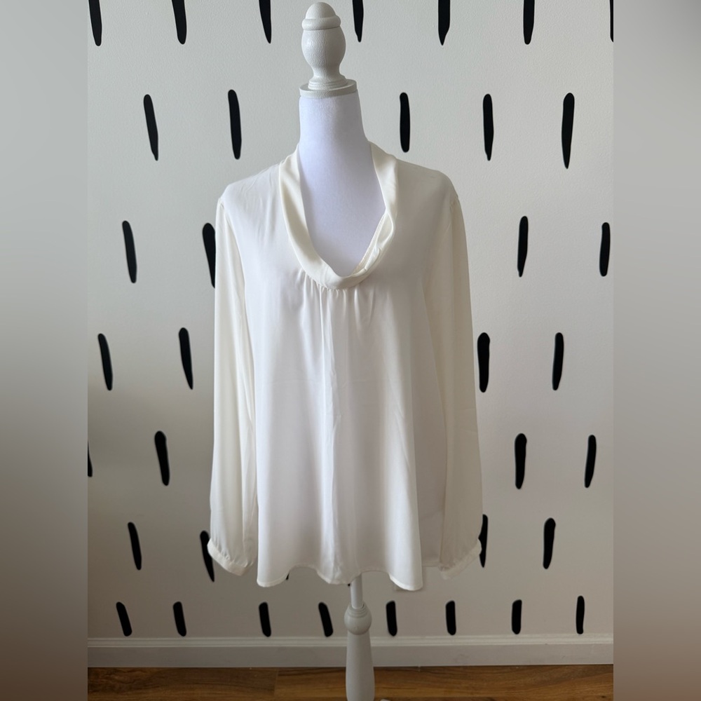 Express Cream Cowl-Neck Long Sleeve Blouse